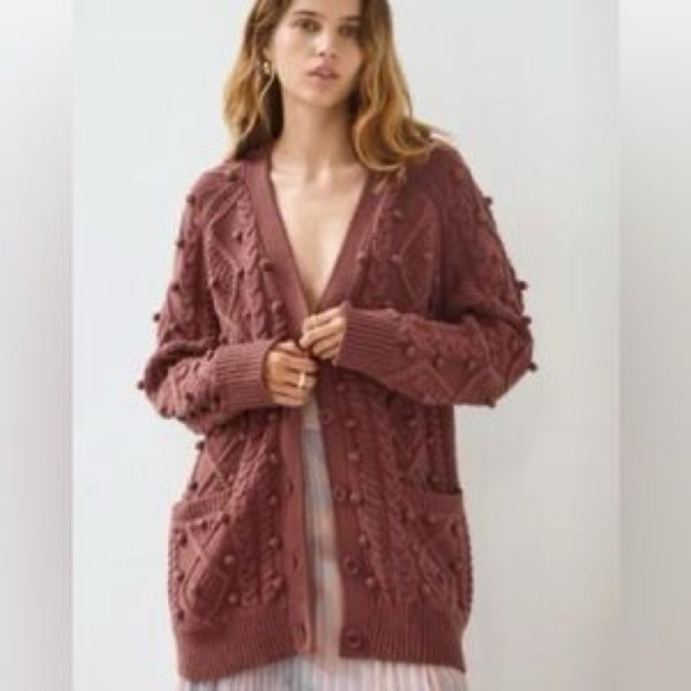 Wilfred Pom-Pom Cable Knit Cardigan - Rose Brown
